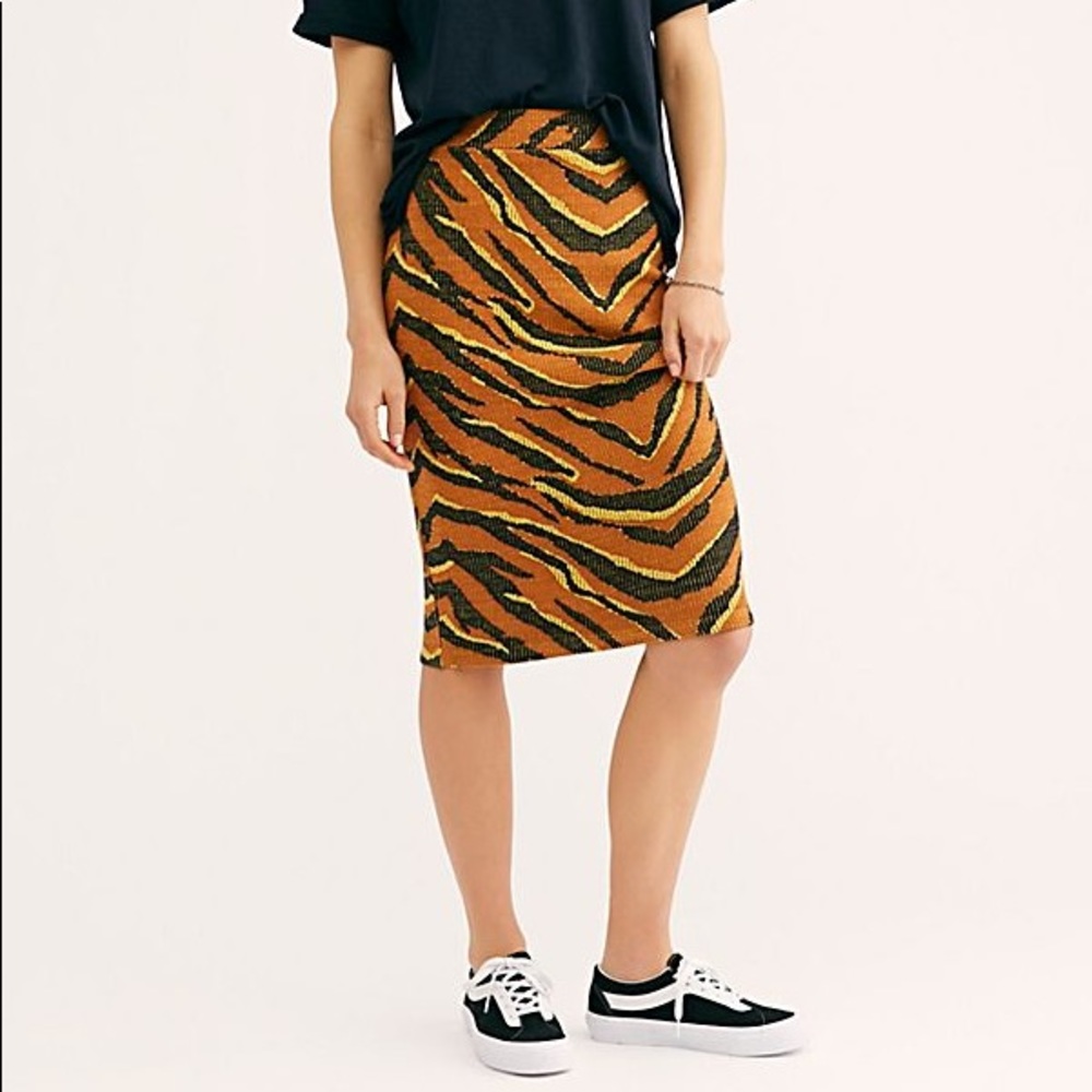 Free People tiger print knit pencil skirt